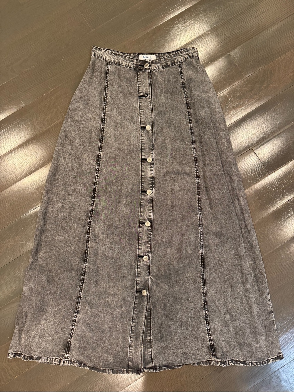 Button-Front Washed Black Maxi Skirt